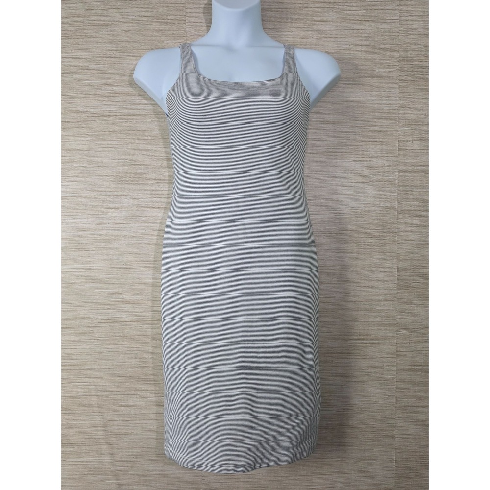 Zara Trafaluc Midi Dress Womens XL White Black Pinstripe Square Neck Back Slit